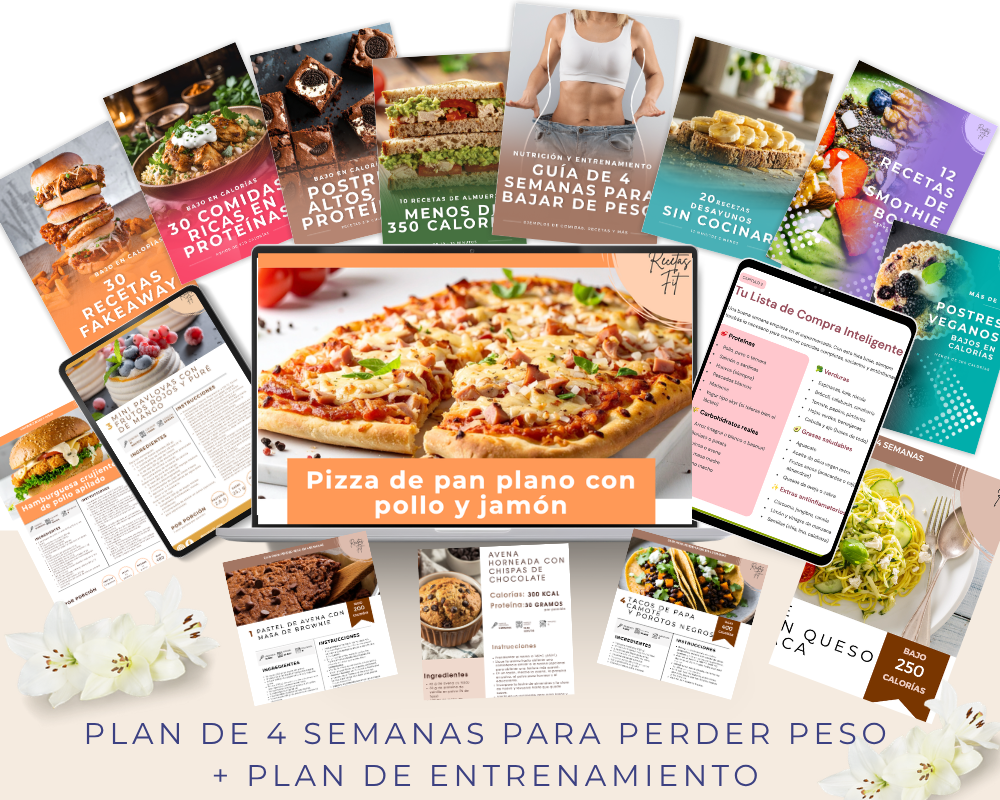 +265 Recetas Fit - Bajas en calorías | Altas en proteínas + Plan de 4 semanas + Plan entrenamiento + 🎁Bono Regalo Batch Cooking